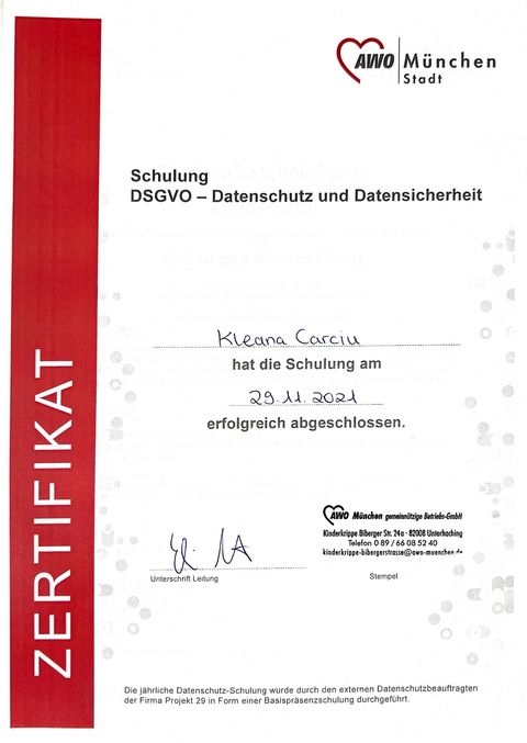 Zertifikat DSGVO – Datenschutz und Datensicherheit