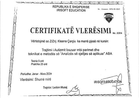 Zertifikat Autismus-Förderung nach der ABA-Methode